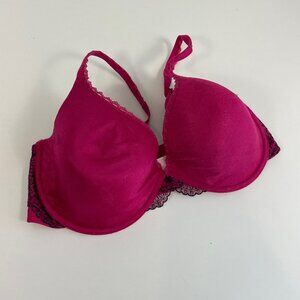 Lily of France Women’s Bra 36DD Red Lace Trim Underwire Adjustable Straps 216180